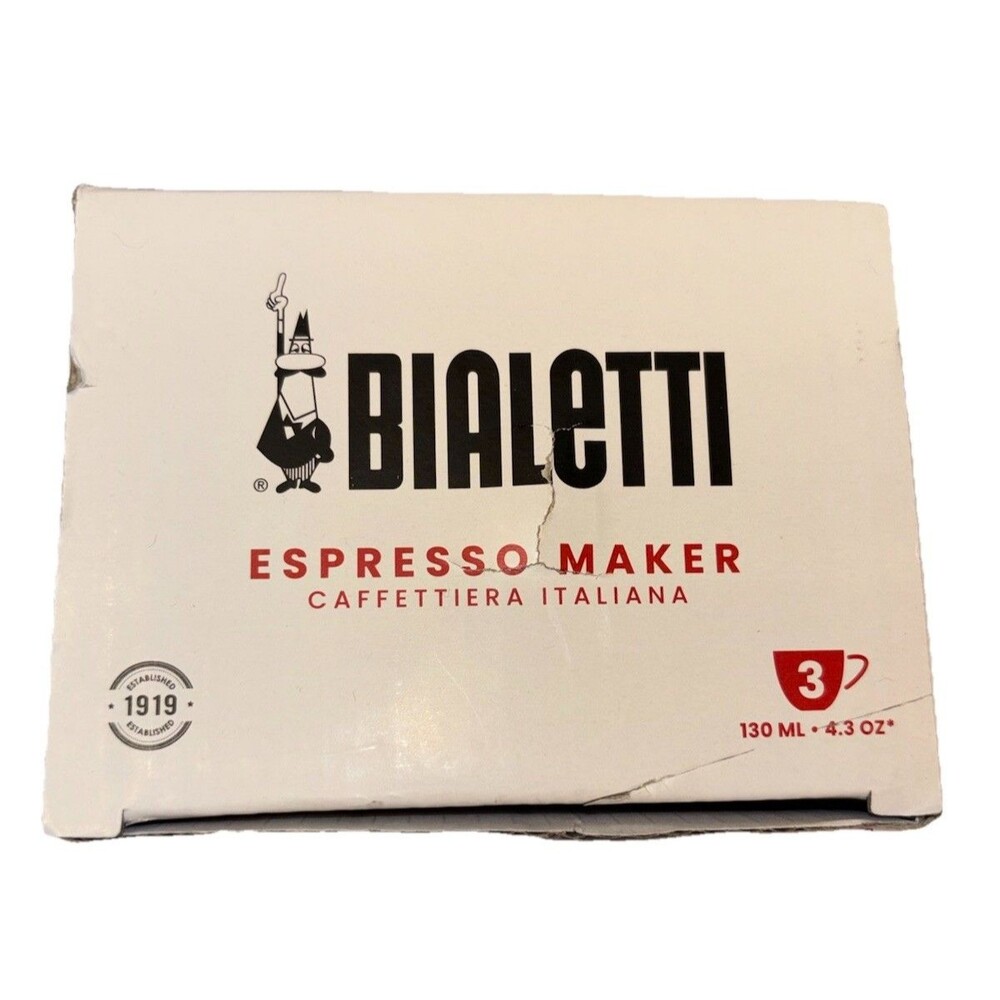 Bialetti Moka Café Stovetop Espresso Maker 3 Cup 130ml Silver Aluminum - Picture 4 of 5